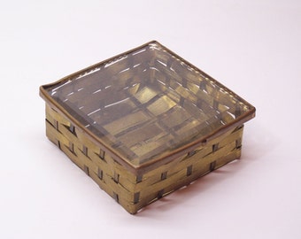 antigua caja de joyería de latón trenzado dorado / vitrina, caja de exposición con tapa de vidrio biselado
