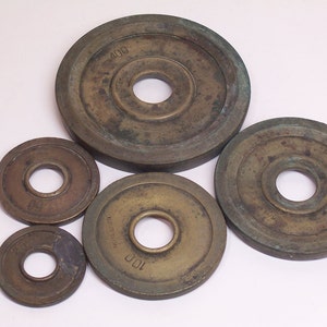 antique greek brass drams (oka) balance scale weights, set of 5