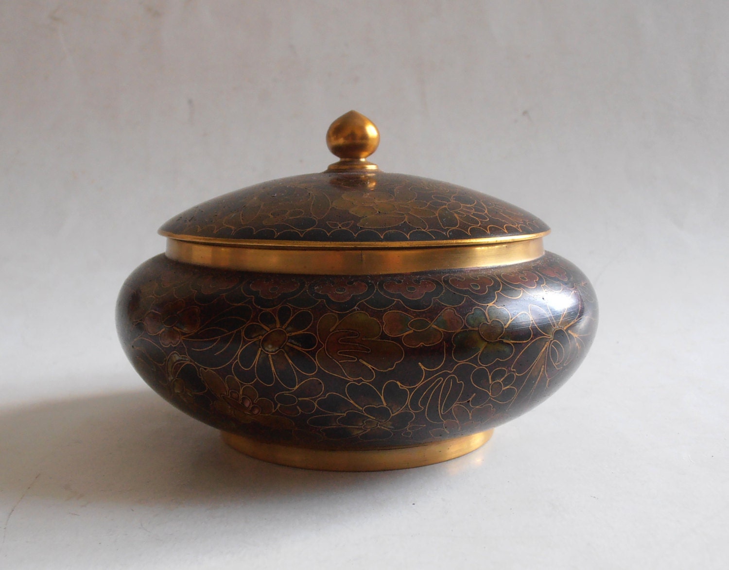 vintage brass & enamel cloisonne lidded bowl made in China Etsy