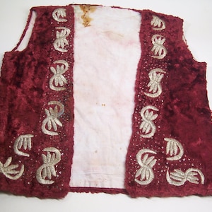 antique Greek women's traditional costume velvet vest with gold thread embroidery, folk art