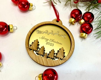 Gold and Wood Christmas Decoration - Personalised Oak And Gold/Silver Acrylic