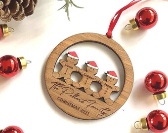 Personalised Gingerbread Man Family Tree Decoration - Customised Christmas Tree Decoration