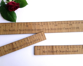 Personalised Teachers Ruler - Teachers gift - Oak Rulers - Teaching Assistant Gift - Key Worker - Nursery Gift - 15cm & 30cm Ruler Option