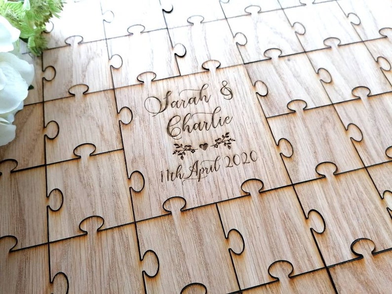 Wedding Guest Book Jigsaw Pieces Oak Veneer Puzzle Guest Etsy UK