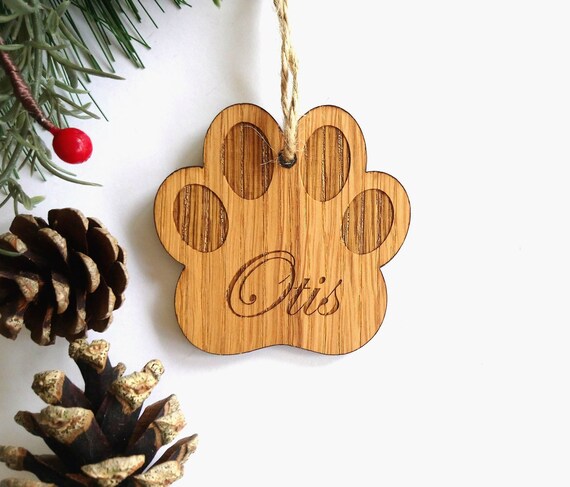 Engraved Pet Paw Print Decoration Personalised Paw Oak Etsy