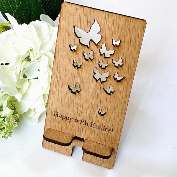 Phone Stand - Wooden personalised  Butterfly phone stand - Eco Friendly Phone Stand