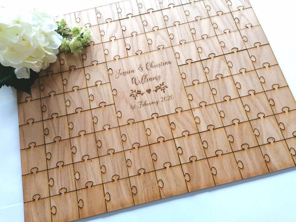 Wedding Guest Book Jigsaw Pieces Oak Veneer Puzzle Guest Etsy UK