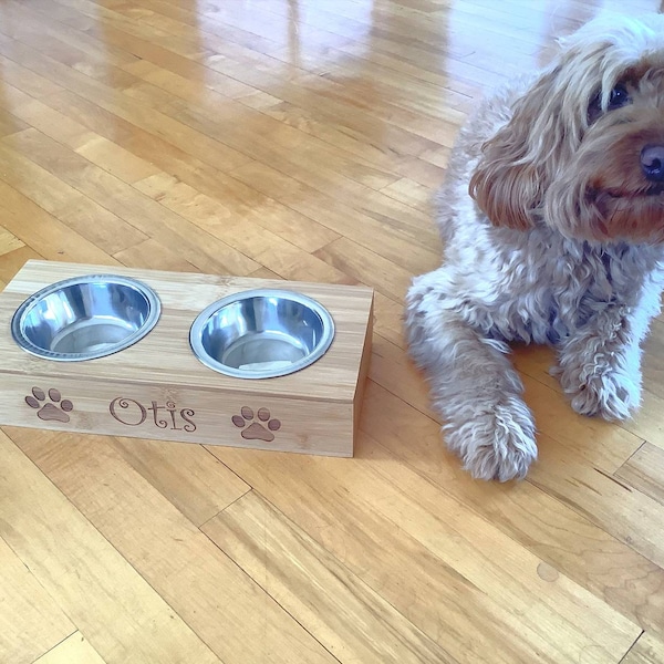 Personalised Dog/Cat Bowl engraved with name and paws -For Cat or Small Dog