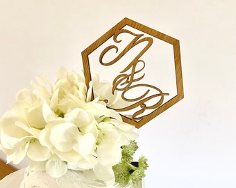 Hexagon Personalised Initial Cake Topper - Circle/Hexagon Monogram shape with names or initials
