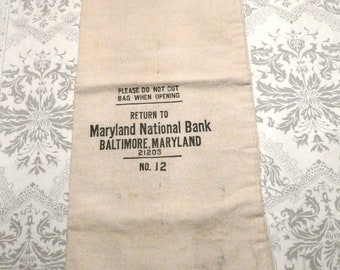 US Vintage Coin Money Bag Maryland National Bank Deposit Coin Money Bag No. 12  Baltimore  Cotton Money Carrying Bag Made in the USA