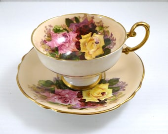 Vintage Paragon Double Warrant Cup and Saucer Queen Mary, Queen Mothers Favorite Co. Made in England