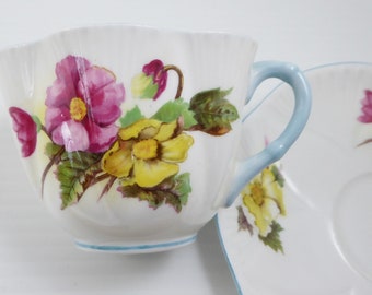 Begonia Flower  Vintage Shelly Cup and Saucer  Made in England #13427