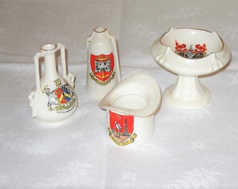 Vintage  Crest Ware English  City Town Coat of Arms  Bird Bath , Hat ,Urn , British Holiday Souvenirs