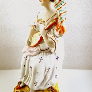 Staffordshire Figurine  c1800  Lady playing a Mandolin. Head scarf vintage clothing   Antique Staffordshire England