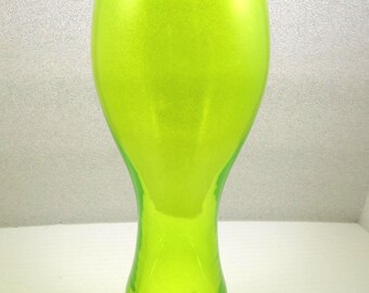 Vaseline Depression Glass Vase Art Glass Green Yellow