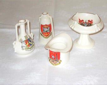 Crest Ware English  City Town Coat of Arms  Bird Bath , Hat ,Urn , British Holiday Souvenirs