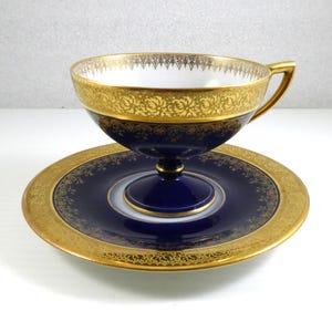 Limoges Gold and Royal Blue  Cup and Saucer Made in the Limoges Area of France