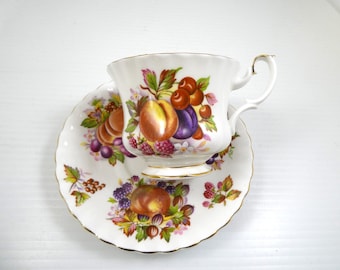 Royal Albert Fruit Decorated Cup and Saucer Gold Trim Bone China  Made in England