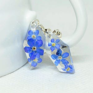 Forget Me Not Earrings, Real Pressed Flower Resin Jewelry, Handmade Blue Botanical Drop Earrings, Unique Gift for Her