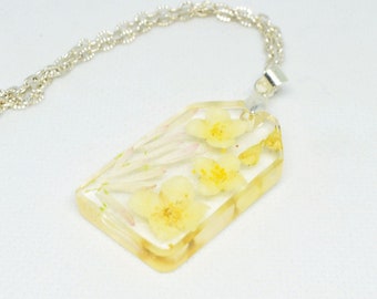 Jasmine resin white pendant, Pressed flower wedding necklace, Dried flower jewelry for her
