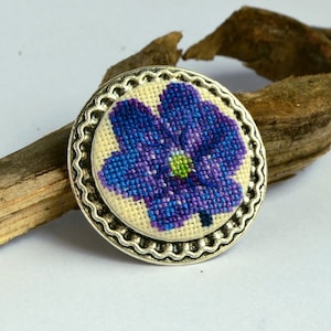 Handmade Embroidered Flower Brooch: Cross Stitch Floral Pin