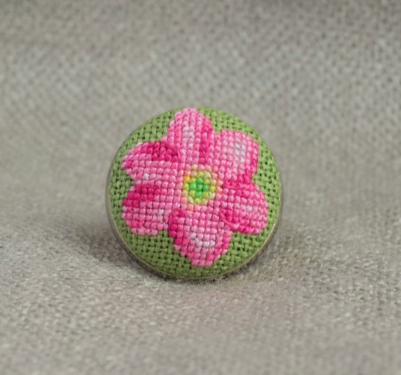 Embroidered ring with pink flower best gift for women round Etsy 日本