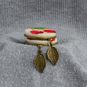 Red cherry embroidered earrings Gift for garden lover Modern jewelry with leaf charm Birthday gift for woman image 6