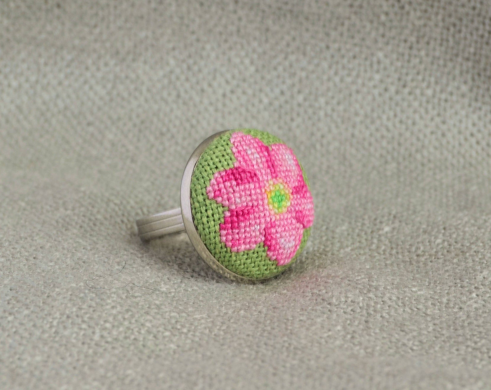 Embroidered Ring With Pink Flower Best Gift for Women Round - Etsy