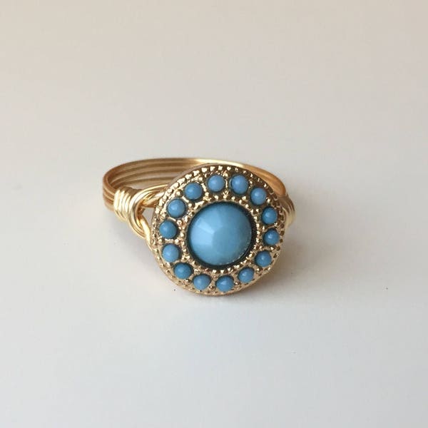 Sky Blue and Gold Ring | Sparkly Ring | Light Blue Ring | Sky Blue Ring | Statement Ring | Everyday Ring | Boho Ring | Gift | Boho Jewelry