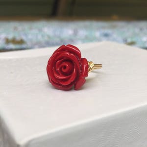 NEW STYLE Red Rose Ring Red Flower Ring Red Rose Flower Ring Red Flower Jewelry Beauty and the Beast Ring Belle Ring Gift image 4