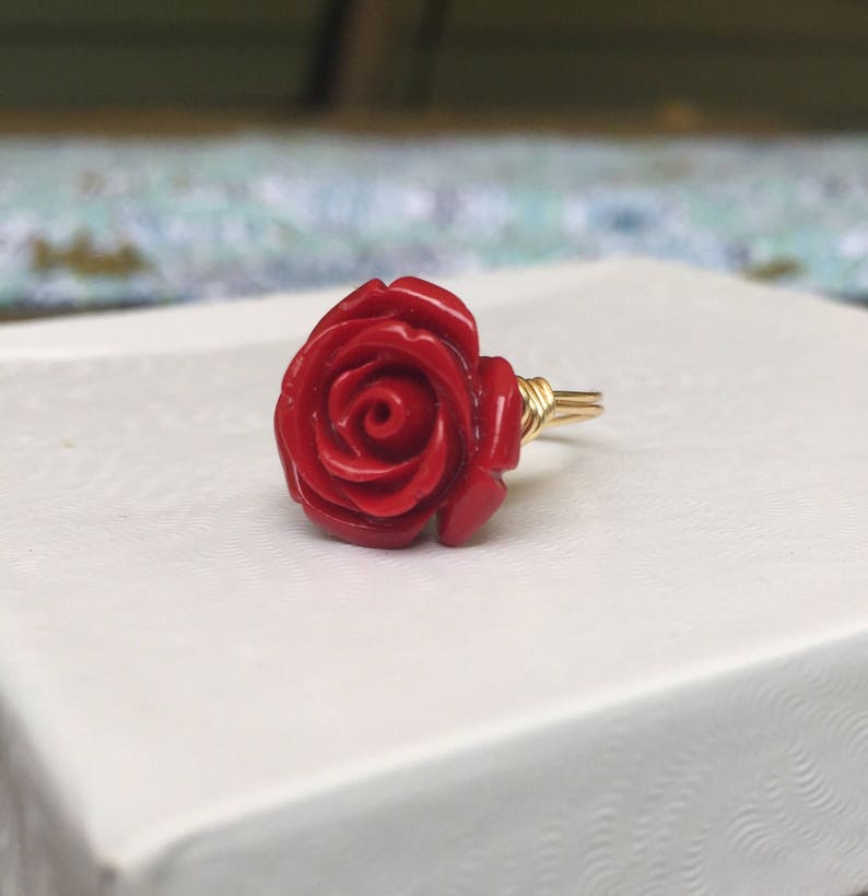 NEW STYLE Red Rose Ring Red Flower Ring Red Rose Flower Ring Red Flower Jewelry Beauty and the Beast Ring Belle Ring Gift image 4