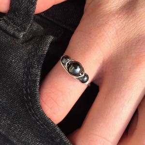 Best Seller! Hematite Triple Bead Ring | Black Ring | Charcoal Black Ring | Hematite Ring | Three Bead Ring | Simple Ring | Ring Gift
