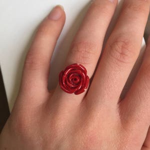 NEW STYLE Red Rose Ring Red Flower Ring Red Rose Flower Ring Red Flower Jewelry Beauty and the Beast Ring Belle Ring Gift image 2