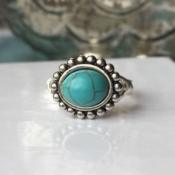 Best Seller! Turquoise Color Ring | Turquoise Jewelry | Vintage-esque Turquoise Ring | Statement Ring | Ring Gift | Turquoise Gift for Her