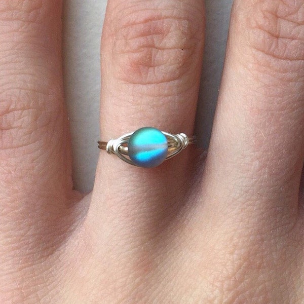 Opalescent Ring | Aura Ring | Blue Ring | Blue Green Ring | Crystal Quartz Ring | Small Ring | Pretty Ring | Northern Lights Ring | Gift