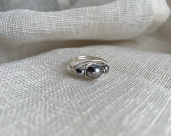 NEW Triple Bead Ring | Silver Color Ring | Hematite Ring | Three Bead Ring | Everyday Ring | Jewelry Gift | Stackable Ring | Simple Jewelry