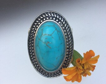 Extra Large Turquoise Color Statement Ring | Giant Ring | Big Fashion Ring | Large Statement Ring | Medallion Ring | Turquoise Color Jewelry
