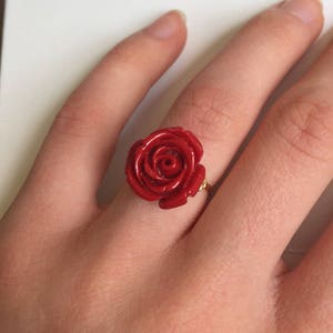 NEW STYLE Red Rose Ring Red Flower Ring Red Rose Flower Ring Red Flower Jewelry Beauty and the Beast Ring Belle Ring Gift image 3