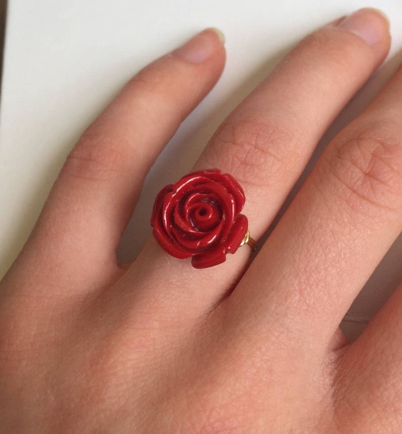 NEW STYLE Red Rose Ring Red Flower Ring Red Rose Flower Ring Red Flower Jewelry Beauty and the Beast Ring Belle Ring Gift image 3