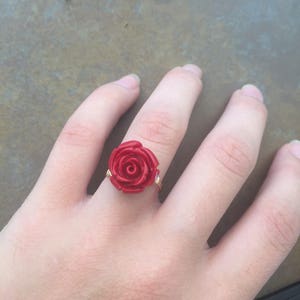 NEW STYLE Red Rose Ring Red Flower Ring Red Rose Flower Ring Red Flower Jewelry Beauty and the Beast Ring Belle Ring Gift image 6