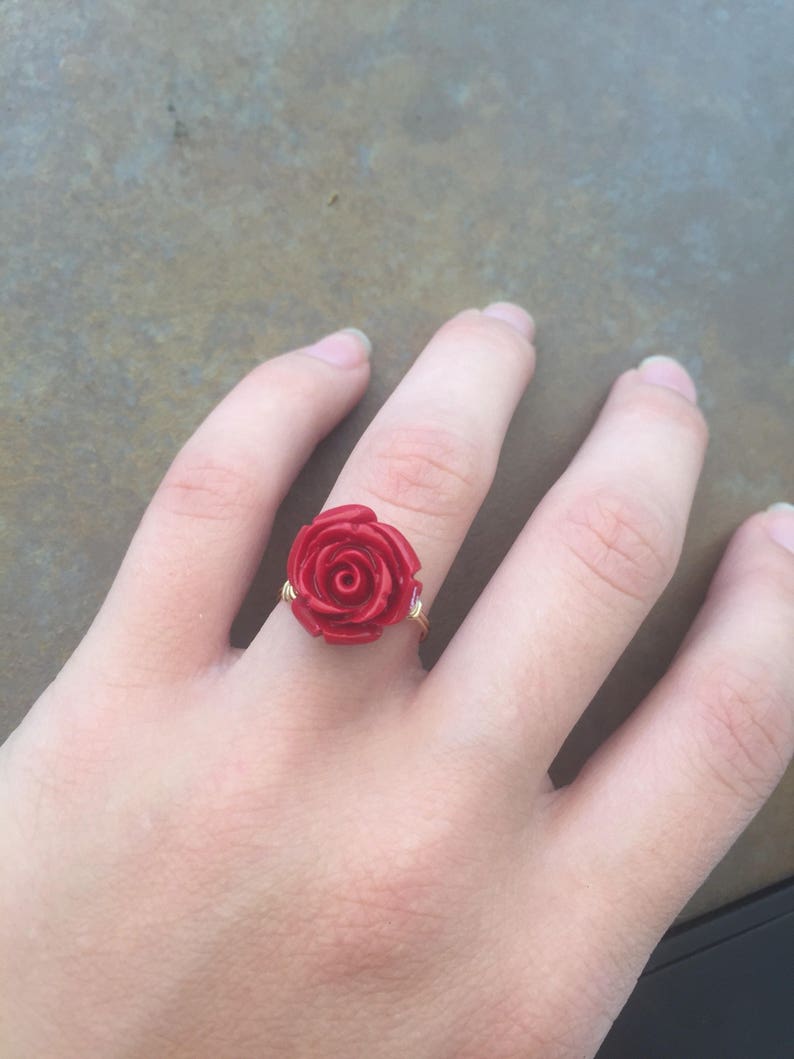 NEW STYLE Red Rose Ring Red Flower Ring Red Rose Flower Ring Red Flower Jewelry Beauty and the Beast Ring Belle Ring Gift image 6