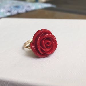 NEW STYLE Red Rose Ring Red Flower Ring Red Rose Flower Ring Red Flower Jewelry Beauty and the Beast Ring Belle Ring Gift image 5