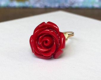 NEW STYLE Red Rose Ring | Red Flower Ring | Red Rose Flower Ring | Red Flower Jewelry | Beauty and the Beast Ring | Belle Ring Gift