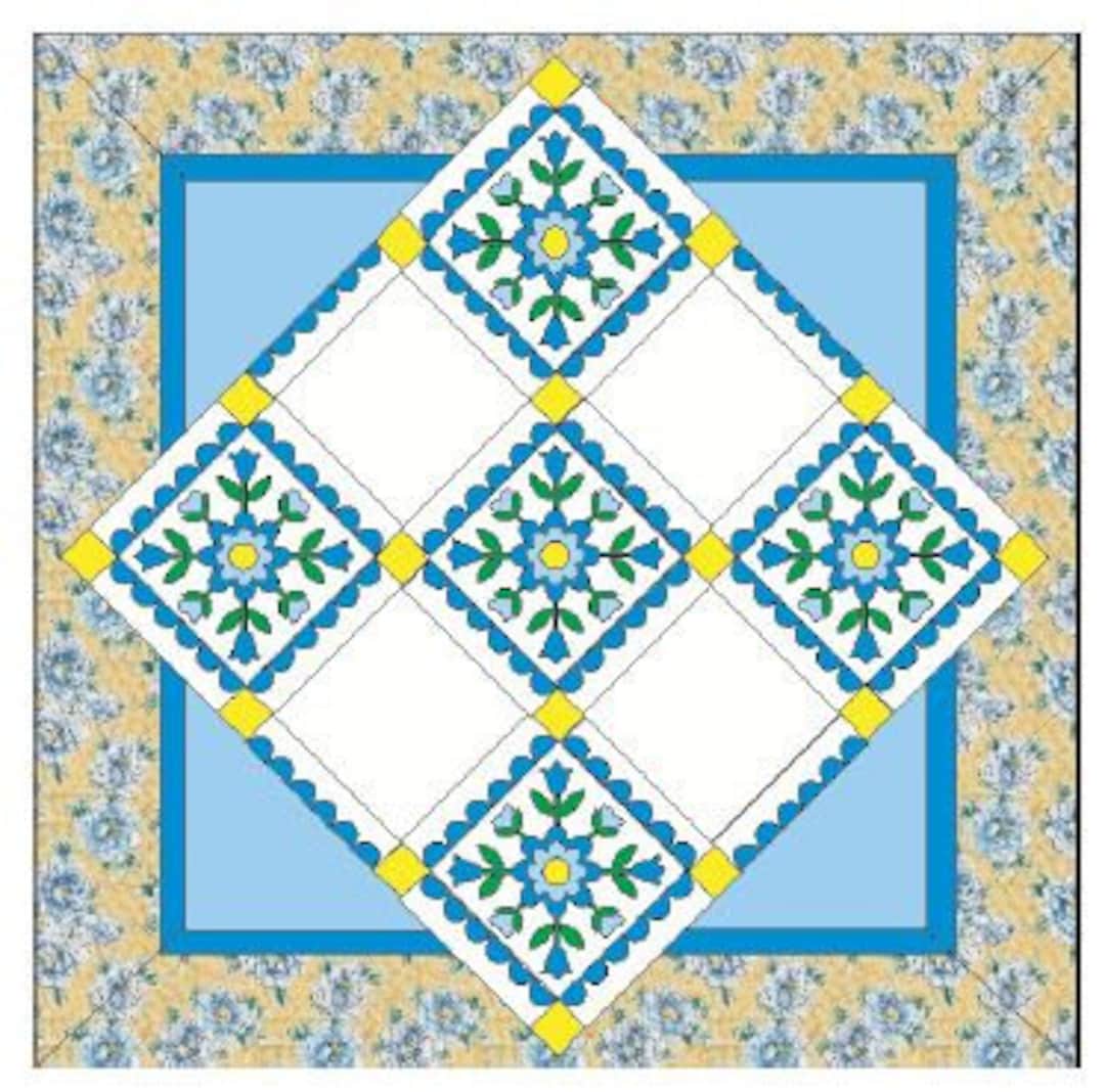 quilt-pattern-blue-bouquet-hand-applique-etsy