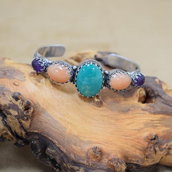 Sterling Silver Carolyn Pollack Bracelet with Turquoise and Amethyst