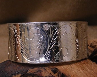 Vintage Sterling Silver Cuff Bracelet with Etched Design