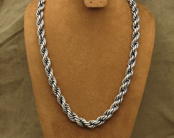 Bold Vintage Sterling Silver Twisted Rope Chain