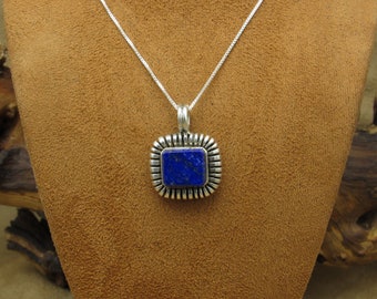 Vintage Sterling Silver Lapis Pendant Chain Necklace