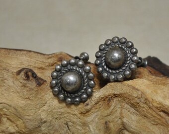 Silver Color Vintage Screw Back Earrings
