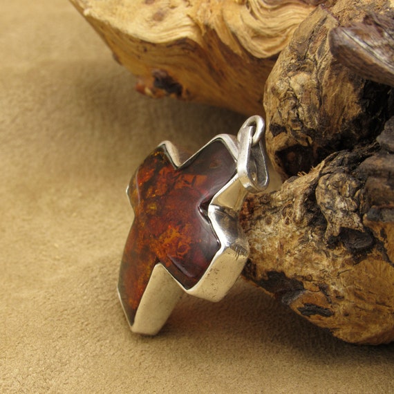 Sterling Silver and Amber Cross Pendant - image 3